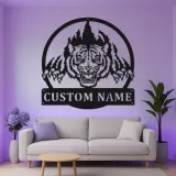 Fierces Tiger LED Metallschild | Personalisierte Namensschild für Männerhöhle oder Kinderzimmer | Realistische Tierdekoration | Geschenk für Safari-Liebhaber
