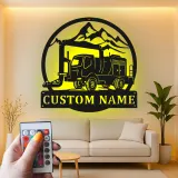 Custom Mountain Crane Truck Led Light Metal Wall Art Personalized Gift for Construction Enthusiasts Garage Decor