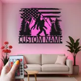 Décoration murale en métal personnalisée Bigfoot avec rétroéclairage LED - Cadeau unique pour les passionnés de plein air - Décor de cabane rustique