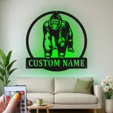 Personalisiertes Gorilla-Metallschild | Individuelles LED-Namensschild | Dschungel-Tierdekoration für Büro & Wohnakzent