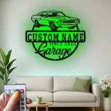 Insegna Garage Muscle Car Personalizzata | Insegna in Metallo LED | Decorazione per Officina & Regalo per Appassionati di Auto