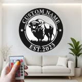 Insegna in metallo LED personalizzata con bufalo, regalo per ranch, decorazione rustica per soggiorno