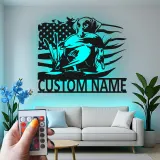 Personalized Labrador Hunting Sign | LED Metal Wall Art for Hunters | Custom Duck Hunting Decor with American Flag | Gift for Cabin