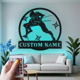 Cartel LED personalizado de ninja guerrero | Decoración mural de metal personalizada | Decoración de artes marciales para sala gamer y dojo