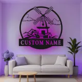 Décoration murale en métal personnalisée avec moulin à vent, lumière LED, cadeau de crémaillère, décoration de ferme rustique