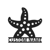 Enseigne étoile de mer personnalisée | Art mural en métal LED pour décor côtier | Plaque de nom de maison de plage personnalisée | Cadeau à thème nautique