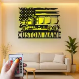 Panneau LED Trucker Personnalisé | Décoration Murale en Métal de Camion Citernes Personnalisée | Décor de Garage Drapeau Américain pour Papa