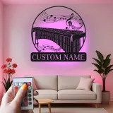 Arte in Metallo Personalizzata per Marimba | Decorazione per Stanza Musicale con Luce LED | Insegna con Nome Personalizzata per Studio