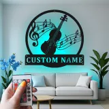 Insegna in metallo LED personalizzata con note musicali di violino - Regalo per musicisti, decorazione per studio o sala musica