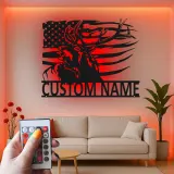 Custom Deer with American Flag Led Light Metal Wall Art Personalized Gift for Hunters Rustic Cabin Decor