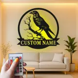 Décoration murale en métal LED Raven | Enseigne gothique personnalisée | Décor de corbeau personnalisé pour bureau et maison