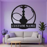 Insegna LED per Hookah Personalizzata | Decorazione per Lounge Shisha | Insegna in Metallo con Targhetta | Accento per Bar e Man Cave