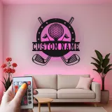 Enseigne prénom de golf personnalisée avec LED | Décoration murale en métal sur mesure | Cadeau golfeur pour lui | Déco man cave et bureau