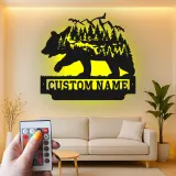 Décoration murale en métal personnalisée avec éclairage LED Forêt d'Ours Cadeau pour Amateurs de Nature Décor de Cabane 1