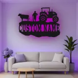 Insegna in metallo personalizzata con trattore e luce LED regalo per contadini decorazione rustica per la casa di campagna