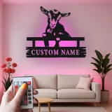 Letrero de metal LED de cabra personalizado | Decoración farmhouse personalizada | Arte mural rústico de granja para agricultores