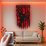 Personalized Motocross Metal Art | LED Dirt Bike American Flag Sign | Custom Name Wall Decor for Teen Boy Bedroom or Garage Gift