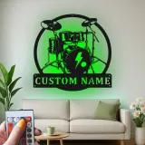 Insegna in metallo LED a forma di set di tamburi personalizzata Regalo per musicisti Decorazione per studio musicale o camera da letto