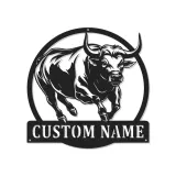 Personalisierte LED-beleuchtete Metall-Wandkunst mit Stier für Ranchbesitzer – Rustikaler Landhausstil
