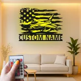 Custom Fighter Jet LED Metal Art | Personalized Military Pilot Gift | American Flag Wall Decor | Patriotic Man Cave Sign