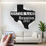 Enseigne en métal LED personnalisée Texas | Décoration murale pour réunion de famille personnalisée | Décor en silhouette d'état rustique