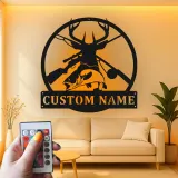 Custom Hunting and Fishing Led Light Metal Wall Art Personalized Gift for Outdoorsmen Man Cave Decor