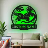 Custom Dinosaur Led Light Metal Wall Art Personalized Gift for Kids Jungle-Themed Bedroom Decor