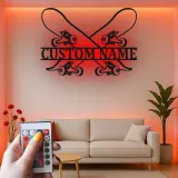 Panneau LED personnalisé avec skateboards croisés | Décoration murale skateur personnalisée | Déco chambre ado | Cadeau original pour board