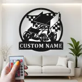 Custom Sprint Car Metal Sign | Personalized LED Race Car Wall Art | Gift for Racer Garage or Man Cave Decor