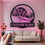 Insegna in metallo LED personalizzata a forma di camaleonte - Regalo unico per amanti dei rettili, decorazione per camera da letto o ufficio
