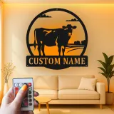 Décoration murale en métal LED personnalisée de vache - Cadeau de ferme rustique - Décor de grange pour amoureux des animaux