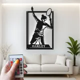 Personalized Tennis Player Metal Wall Art | Custom LED Name Sign for Game Room | Athlete Silhouette Decor