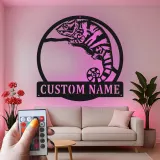 Cartel de metal LED personalizado de camaleón, regalo único para amantes de los reptiles, decoración de dormitorio o salón