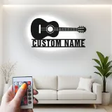 Enseigne guitare en métal personnalisée avec LED | Décoration murale prénom sur mesure pour studio de musique et cadeau musicien | Décor pour guitariste