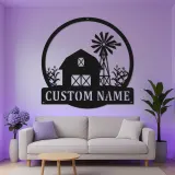 Panneau LED personnalisé de ferme | Décoration murale en métal personnalisée avec grange et éolienne | Décor rustique pour la maison familiale