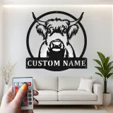 Décoration murale en métal Highland Cow | Enseigne LED personnalisée | Décor rustique sur mesure pour ferme et ranch | Cadeau d’accent maison pour les amoureux des vaches