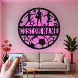 Panneau LED personnalisé pour équipe de football | Décoration murale en métal sur mesure pour filles | Cadeau pour joueuse ou entraîneuse