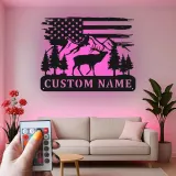 Cartel de metal LED personalizado de ciervo y montaña, regalo para entusiastas del aire libre, decoración de cabaña rústica