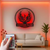 Phoenix Rising LED Metal Wall Art | Custom Name Firebird Sign | Mythical Home & Office Decor | Personalized Fantasy Lover Gift