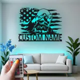 Custom Wolf Howling with Mountains Led Light Metal Wall Art Personalized Gift for Nature Lovers Rustic Cabin Decor