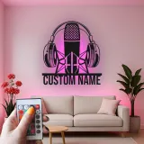 Custom Podcast Mic Sign | Personalized LED Metal Wall Art | Studio Decor for Podcaster & Musician Gift