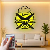 Décoration murale en métal personnalisée Chapeau de Chef et Ustensiles avec rétroéclairage LED