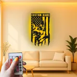 German Shepherd LED Sign | Custom Name Patriotic Metal Wall Art | K9 Dog Lover Gift for Him | USA Flag Home Decor