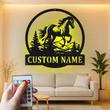 Insegna in metallo personalizzata con LED | Arte murale equestriana personalizzata | Regalo per amanti dei cavalli