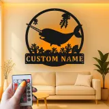 Personalized Narwhal Metal Sign | LED Nursery Night Light | Custom Ocean Theme Wall Art | Kids Room Decor