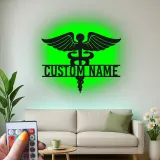 Art mural en métal Caduceus personnalisé | Panneau médical rétroéclairé LED | Décor de bureau de médecin personnalisé | Cadeau pour professionnels de la santé