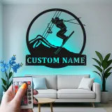 Custom Alpine Skier Metal Wall Art | LED Mountain Cabin Decor | Personalized Ski Lover Gift | Illuminated Silhouette Sign