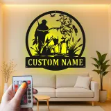 Duck Hunting Metal Sign | Personalized Labrador Retriever LED Wall Art | Custom Hunter Name Plaque for Cabin & Lodge Decor