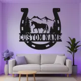 Custom Horse Metal Wall Art | Personalized Horseshoe LED Sign | Rustic Ranch & Barn Decor | Gift for Equestrian