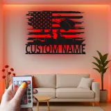 Personalized Navy Ship Metal Sign | Custom US Military Veteran Wall Art | American Flag LED Decor | Patriotic Gift for Him